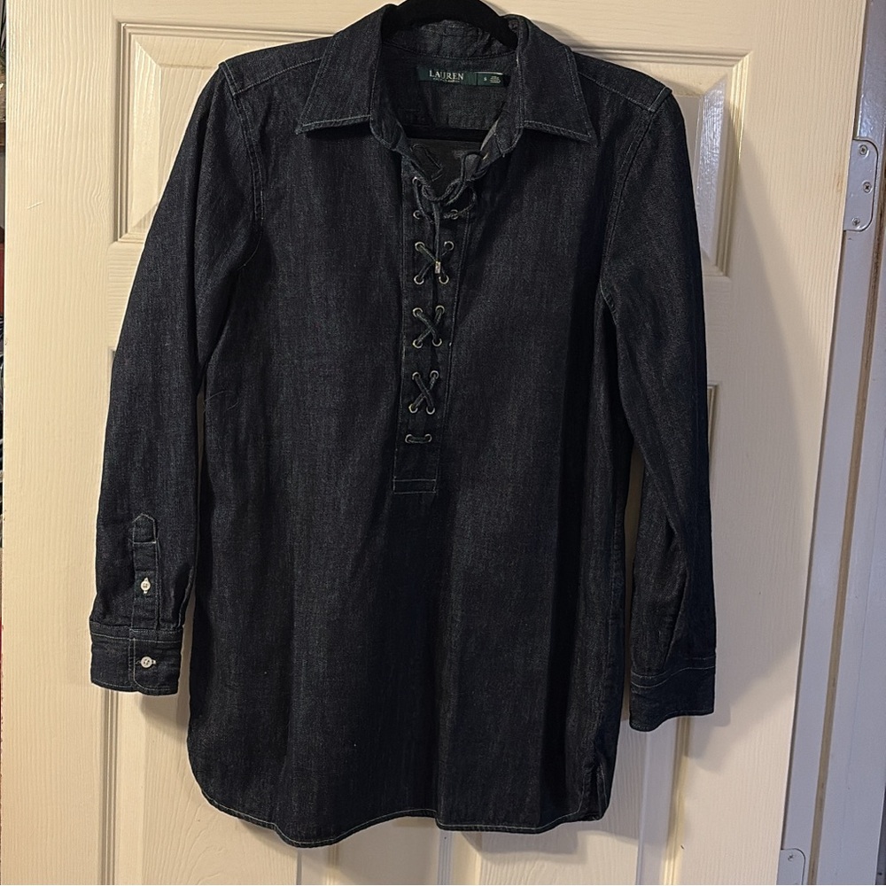 Polo by Ralph Lauren Dark Denim Lace-Up Midi Dress
